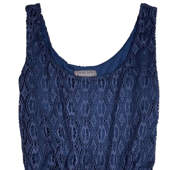 Luxology Navy Patchwork Maxi Dress NWT with Back Slit Size 4 - Picture 5 of 10